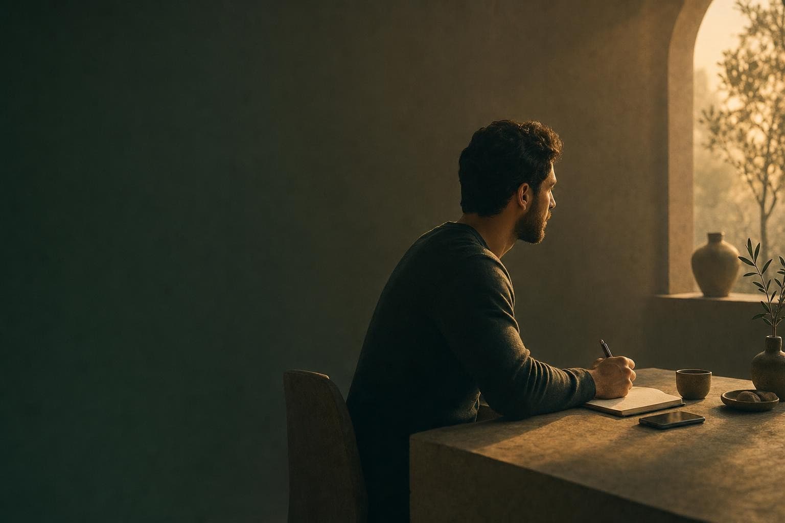 شخص يستعد لتحدٍّ جديد في صباح هادئ